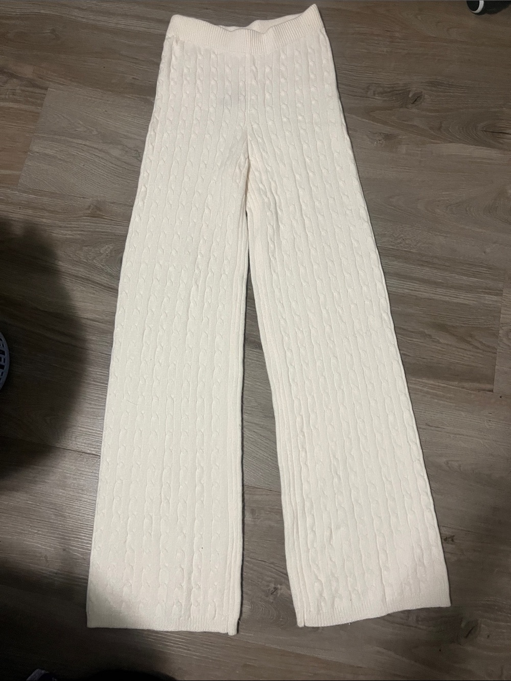 Finesse Cream Cable Knit Wide-Leg Sweater Pants XS/S